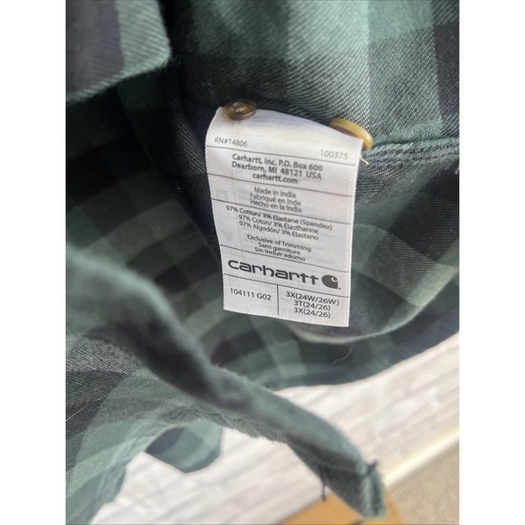 Carhartt Women's Green Black Button Down Flannel Rustic Gorpcore Shirt Size 3X - Picture 6 of 9